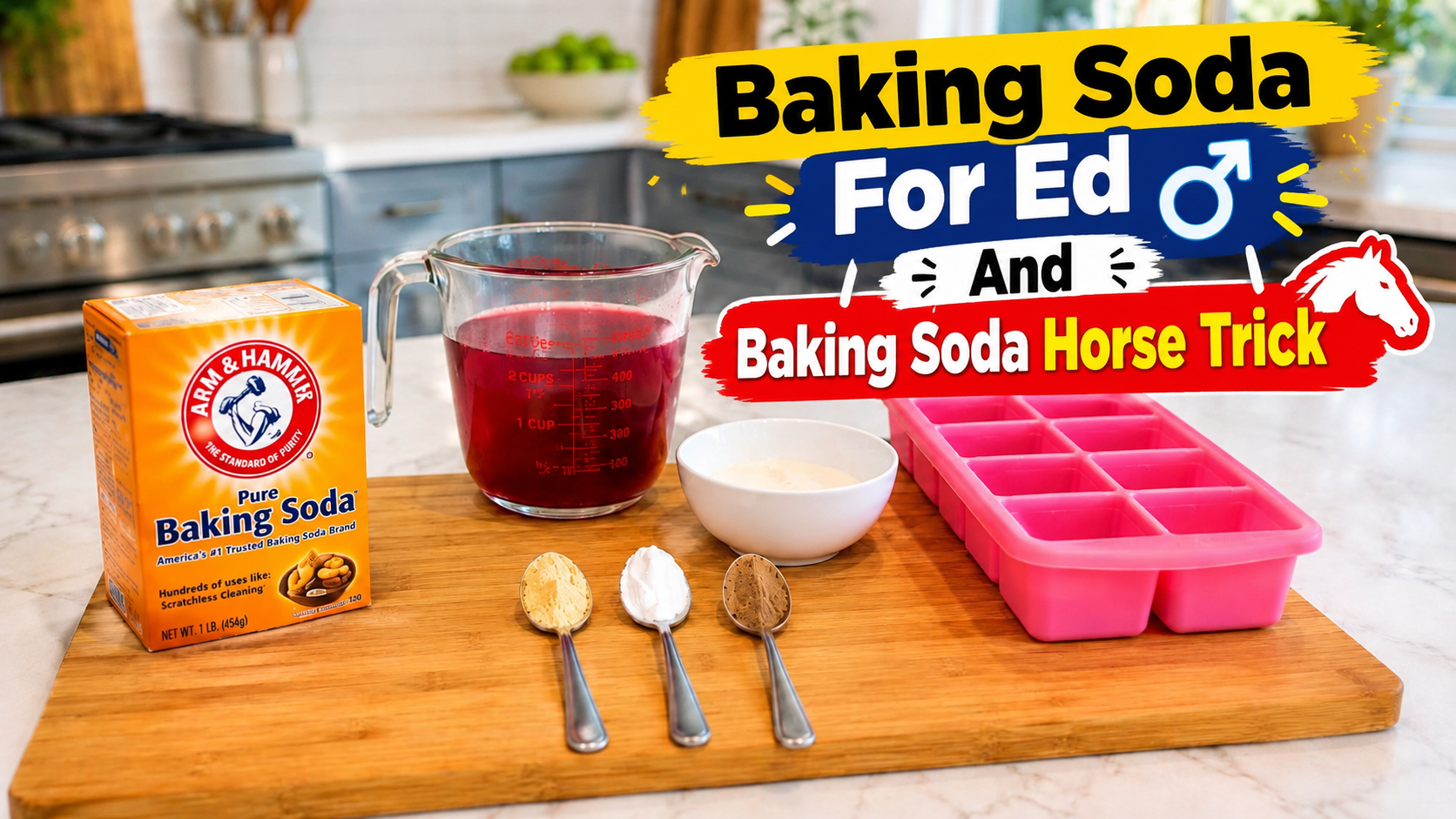 Baking soda reference image showing a kitchen scene and product packaging